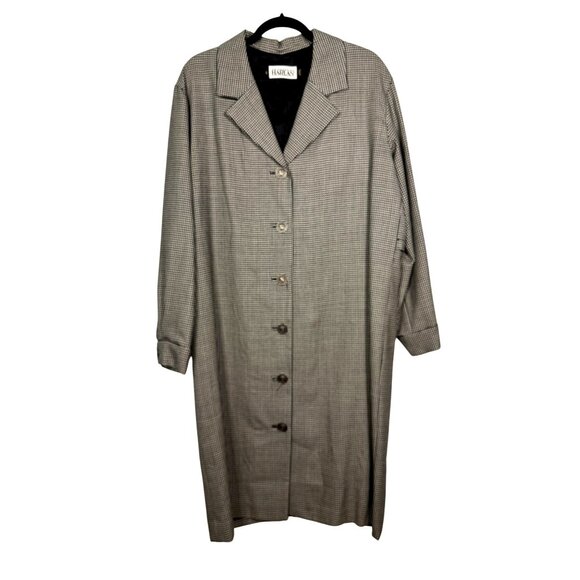 Custom Tailored By Harlan Houndstooth Duster Sz 14 Medusa Buttons Classic Preppy - Picture 1 of 8